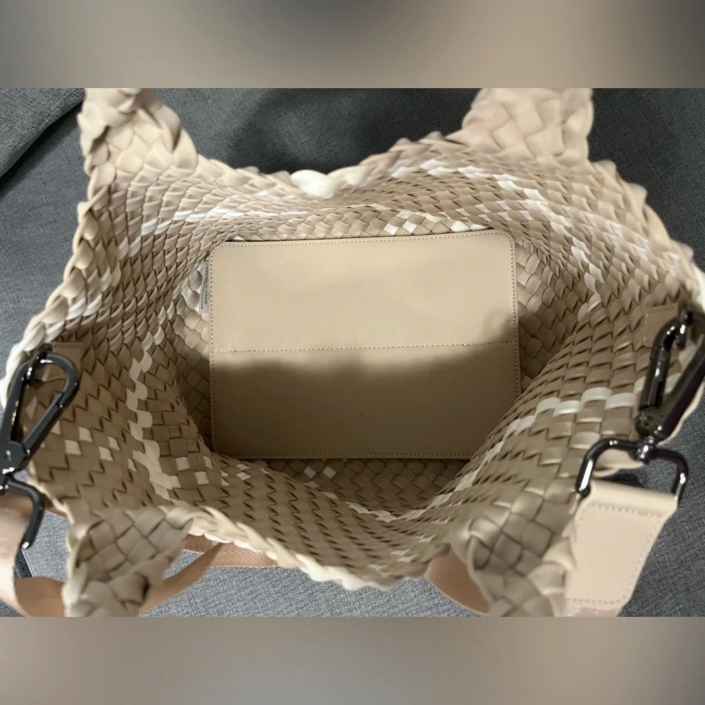 NAGHEDI NYC Elegant Tan Camel 
Women's St Barths Mini Rope Tote w/ White Details - Picture 5 of 8